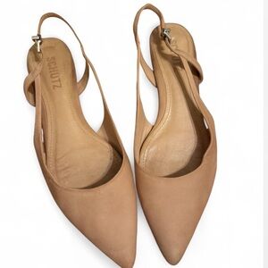 SCHUTZ Beige Slingback Pointed Toe Flats 9
